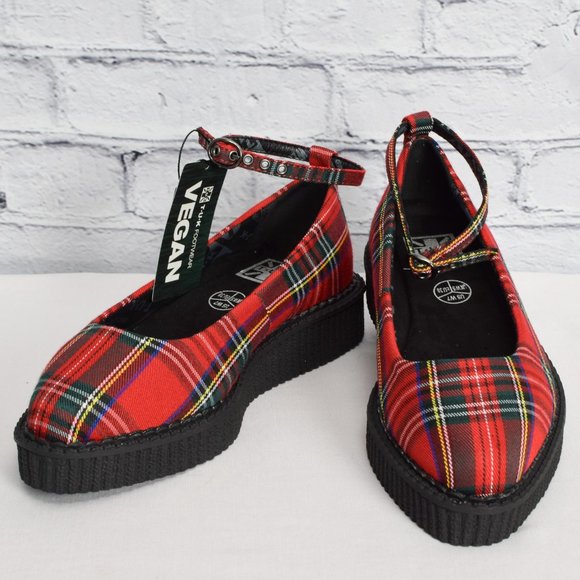NEW IN BOX T.U.K. Footwear Red Plaid Pointed Ballet Creeper - Picture 2 of 8